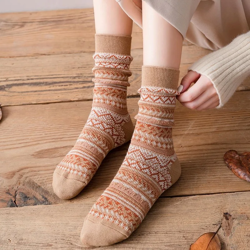 5 Pairs Autumn and Winter Woman Socks Retro Trendyol Fashion Pile of Japanese All-match Preppy Style Thermal Women's Long Socks
