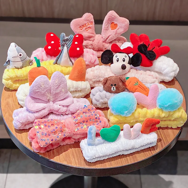 

Cute Plush Carrot Bow Heart Turban Headband for Women Girls Winter Washing Makeup Hairband Elastic Head Band Hair Accessories