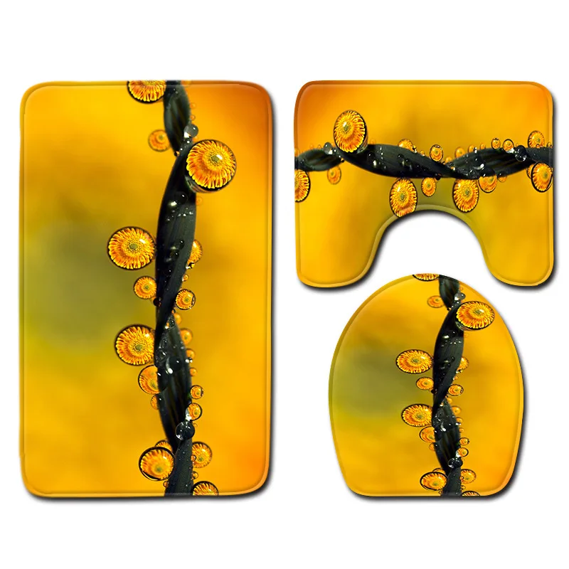 

Water Drops Green Leaf Natural Scenery Toilet Three-piece Floor Mat Bathroom Carpet Toilet Seat Cover Floor Mat Bathroom Decor