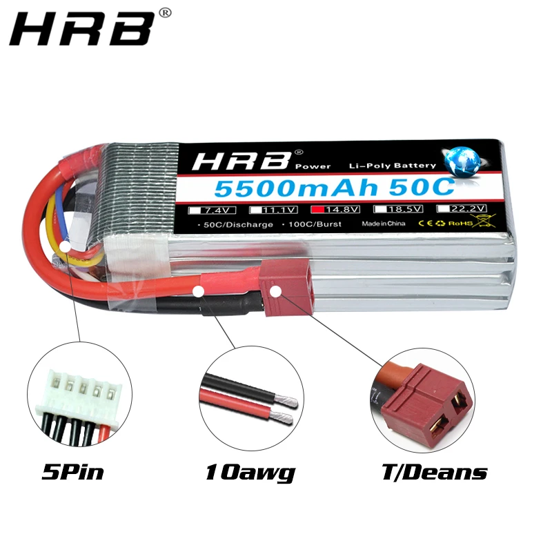 Аккумулятор HRB Lipo 5500mah 7 4 V 2S 11 1 50C T Plug Deans XT60 RC Запчасти для самолетов Quadcopter Car 14 8 4S 5S