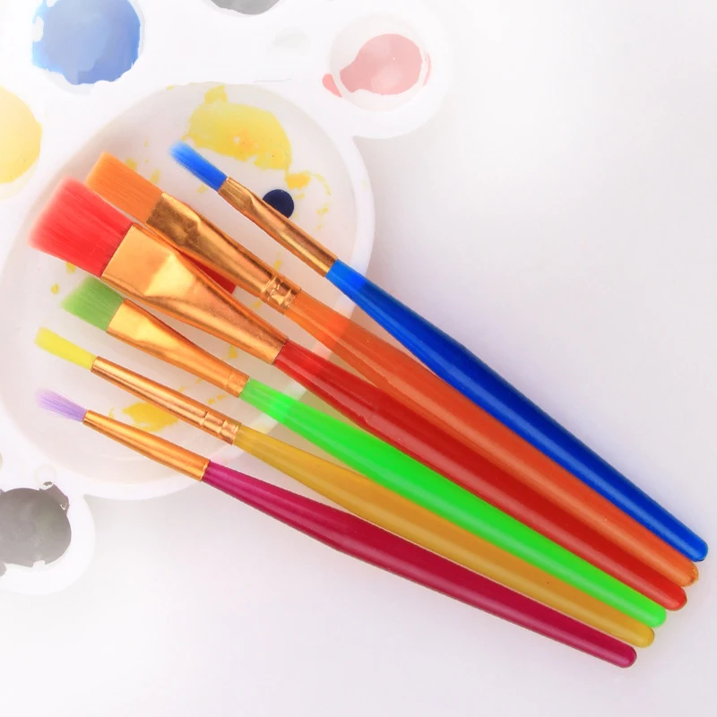 

6Pcs Watercolor Gouache Plastic Paint Brushes Round Pointed Tip Nylon Hair Painting Brush Drawing Pen Art Set Supplies 03190