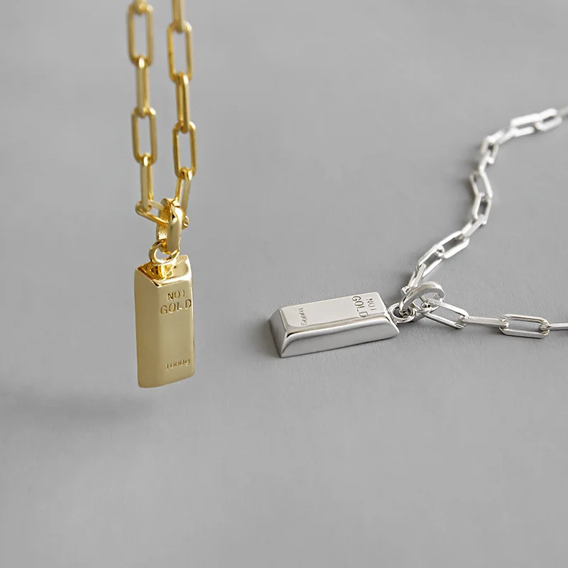

Korean S925 Sterling Silver Necklace ins simple geometric block gold brick design collarbone Chain 18k Gold Necklace wholesale