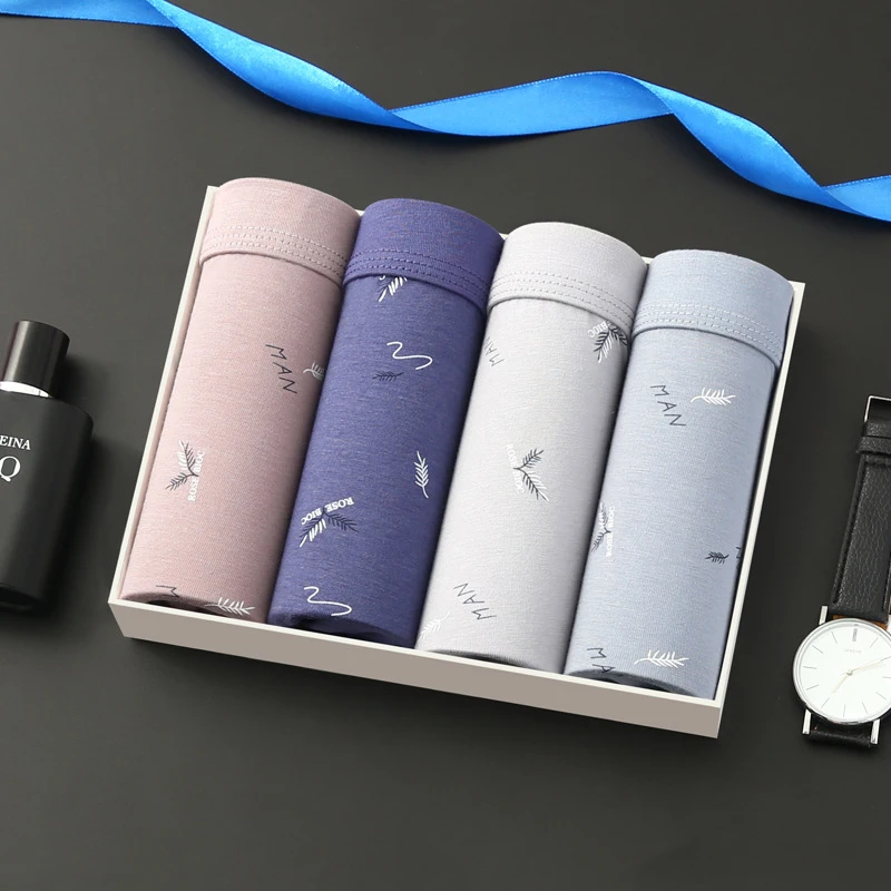 Men's Underpants 4pcs Set Bamboo Fiber Boxershorts Man Breathable Panties Lounge Home Sleep Boxer Underwear Male Couples Shorts