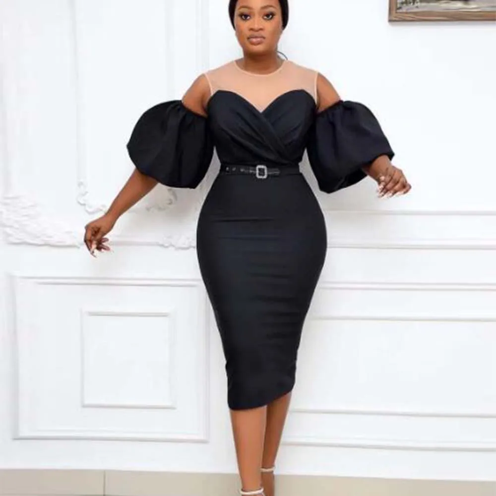 

Women Summer Dress Black Sexy Bodycon Dress Puff Sleeves 2021 African Woman Plus Size Elegant Prom Wedding Evening Party Dress