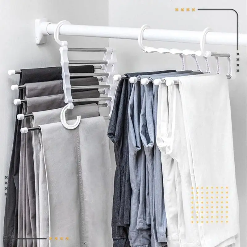 

Clothes Rack Multi-functional 5 in 1 Trouser Storage Rack Adjustable Pants Storage Shelf Closet Organizer Stainless Steel Hanger