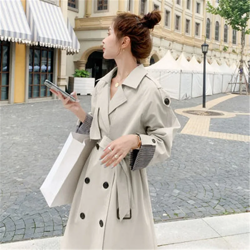 fashion Windbreaker Women's Clothing 2023 New Korean Loose Classic Long Trench Coats With Belt m628