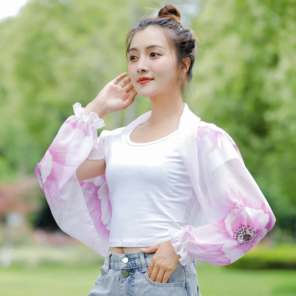 

Women's Summer Chiffon Sacrf Long Sleeve Beach Shawl Tops Light Sunscreen Fashion Poncho Printed Sunscreen Comfortable Hot Sale