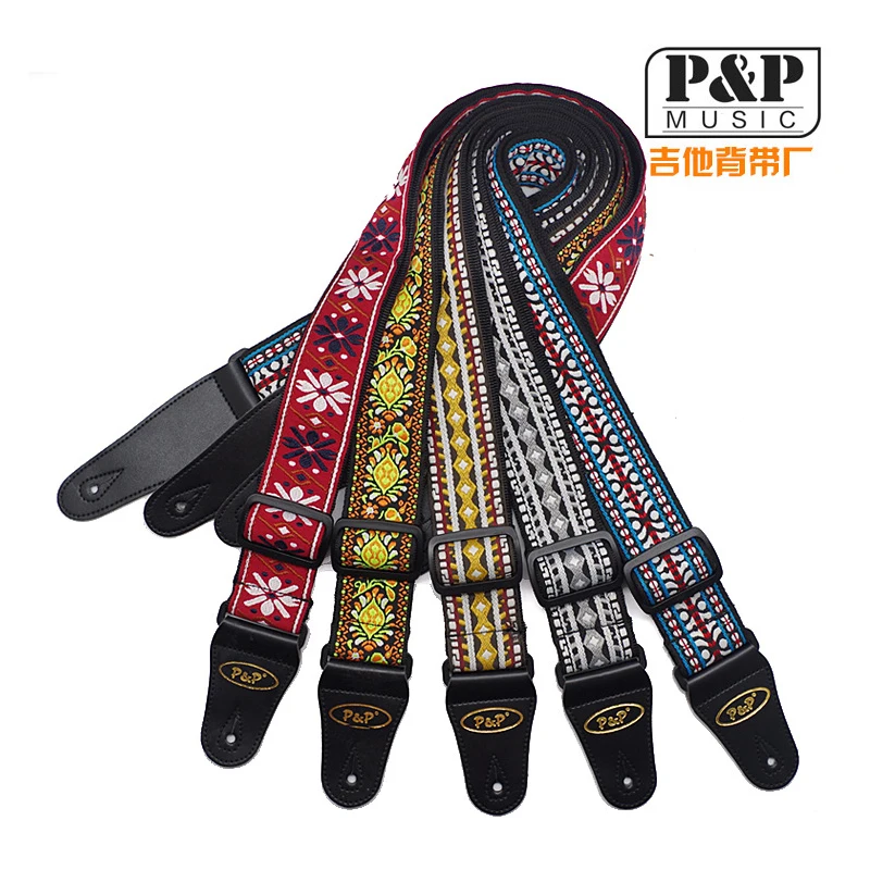 Вышитый гитарный ремешок для обработки музыкальных инструментов Национальный