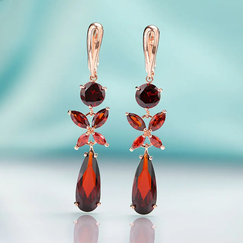 gold red MAIKALE, новинка, модные длинные женские серьги-бабочки, CZ цирконий, розовое золото, хорошее ювелирное изделие, черные Серебряные Висячие серьги для подарка - Окраска металла: gold red