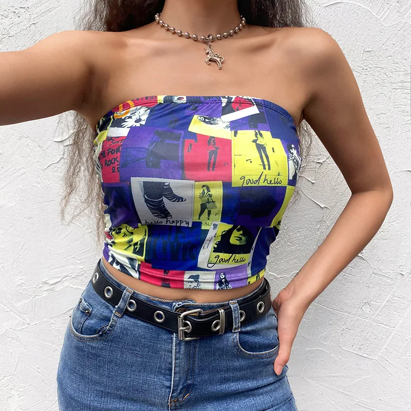 

2021 Newest Variety Of Y2K Style Girl Tube Top Abstract Ripple Pop Sweet Cool Girls Print Vest BM Gals