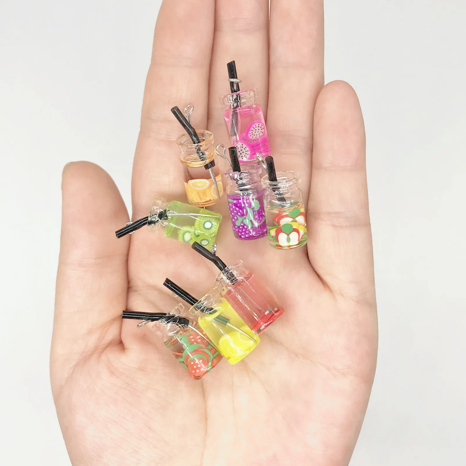 6 шт Мини стеклянные бутылки с фрукты глины Подвески бусины для самостоятельного