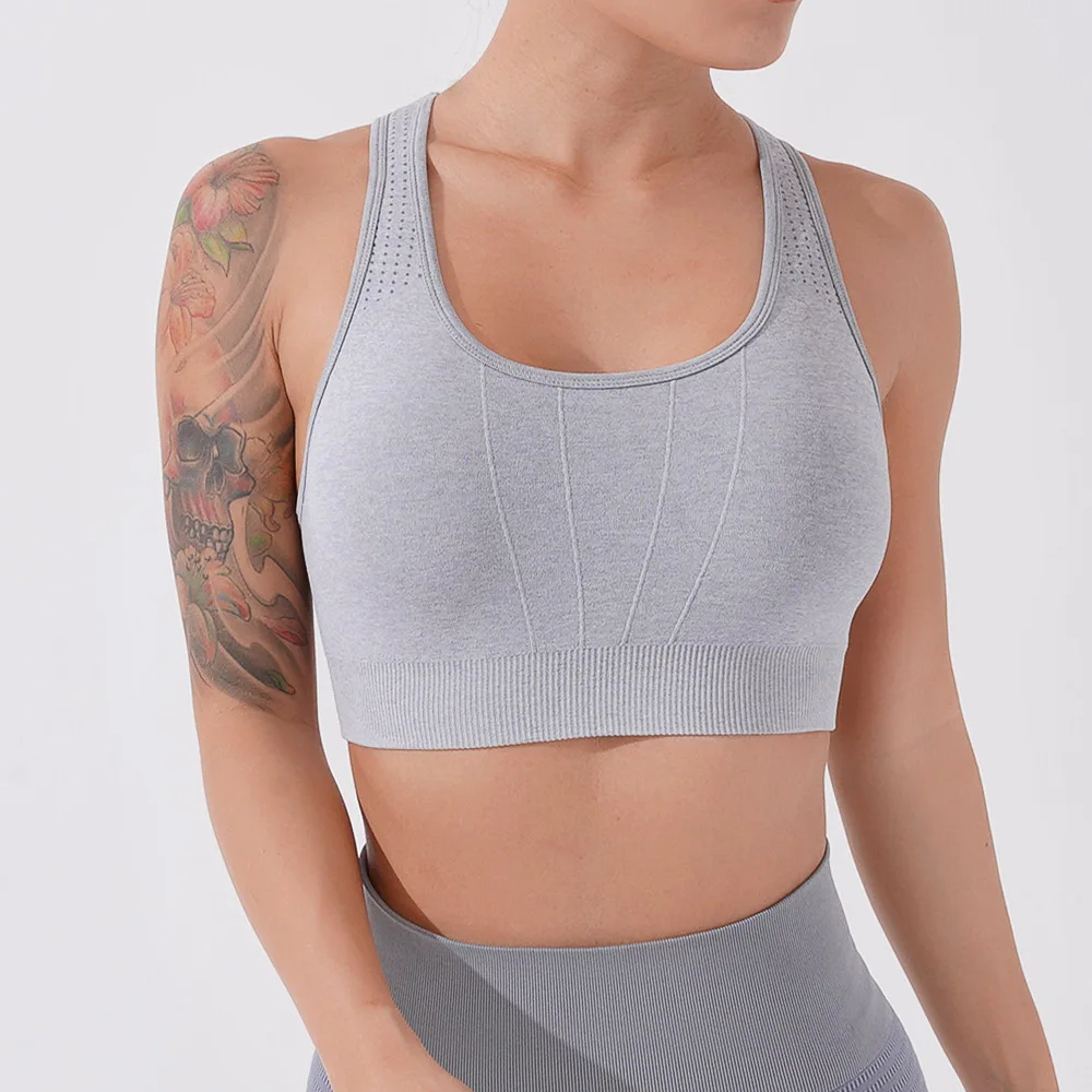

# Customize Logo # Seamless Sports Bra with Chest Pad High Impact Gym Crop Top Women Summer Breathable Yoga Tops Workout Running