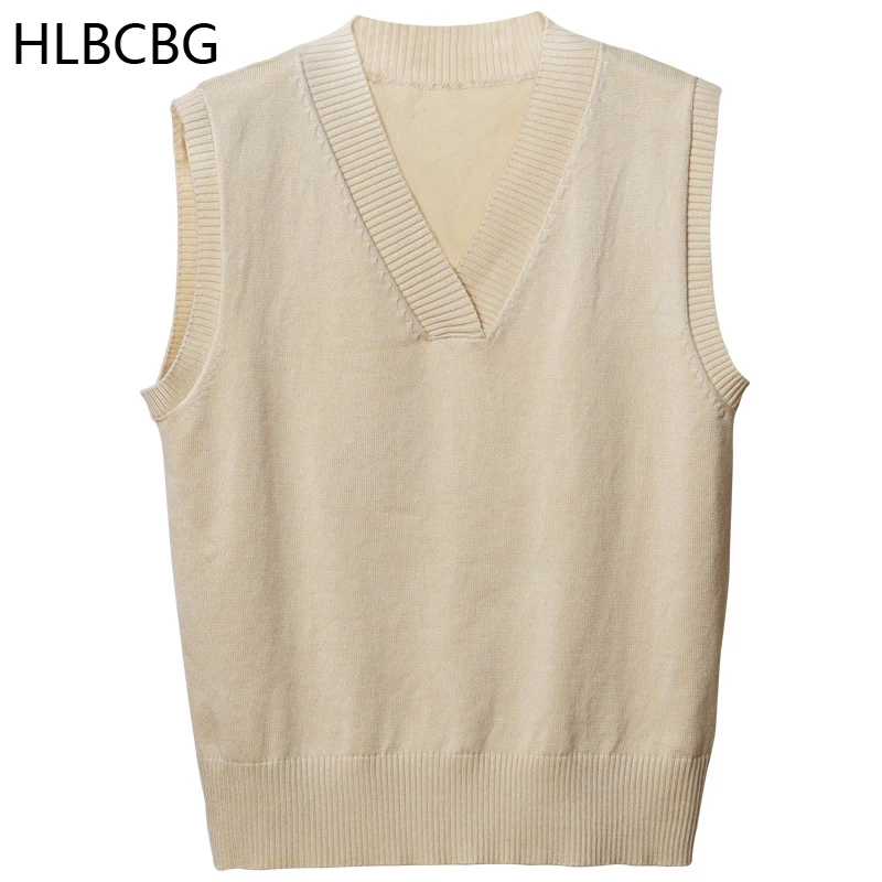

HLBCBG V-neck knitted vest women's sweater autumn and winter new Korean loose wild sweater vest sleeveless sweater