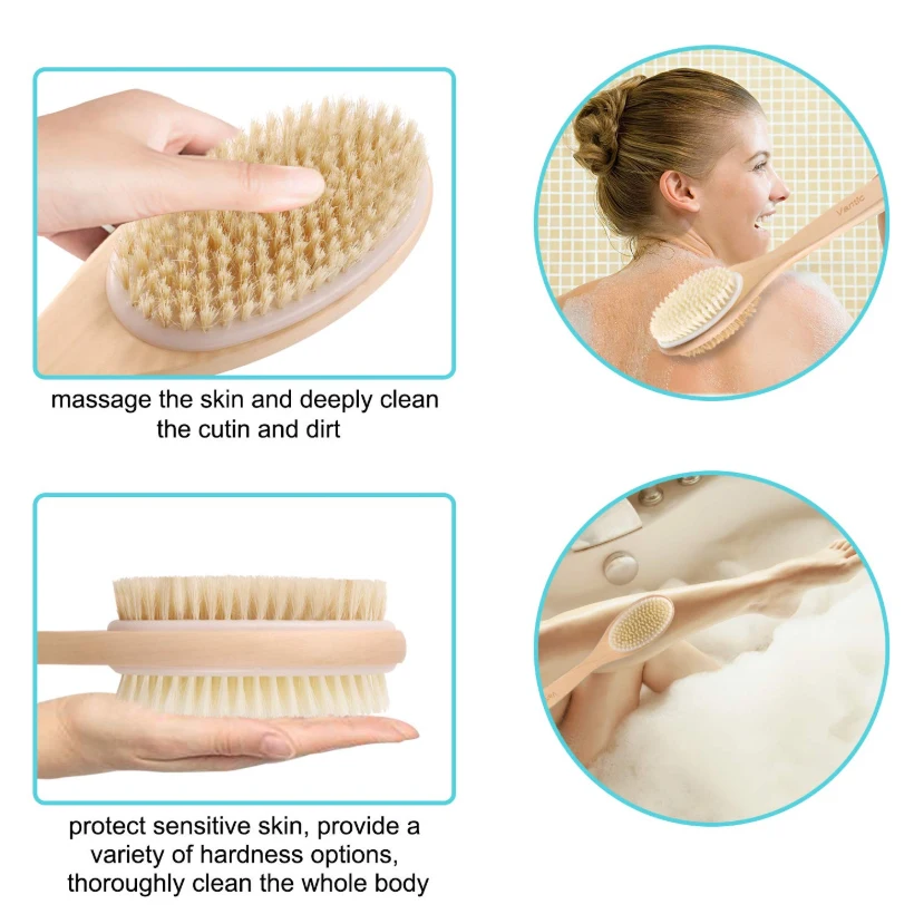 Щетка для душа treesmilе с длинной ручкой двухсторонняя мягкой и жесткой массажной