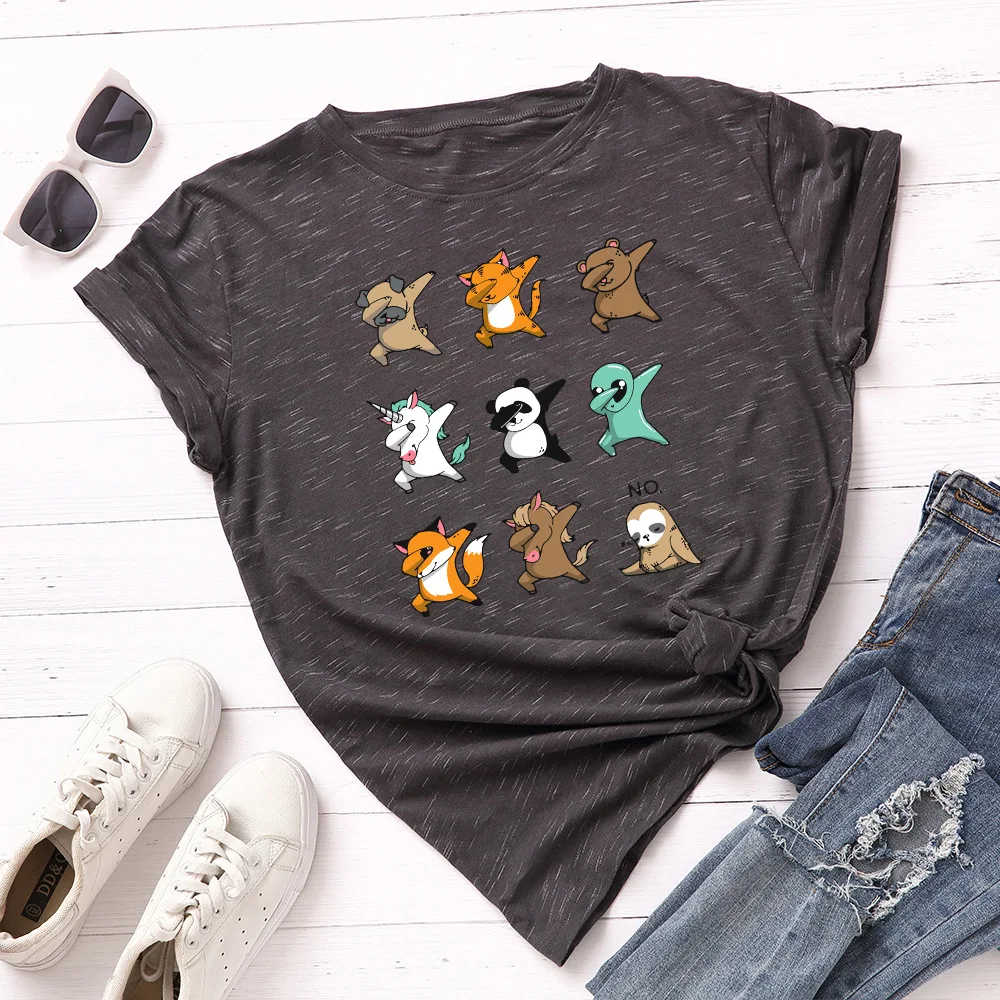 

Funny Dog Print Tshirt Women 2020 Summer Short Sleeve Basic Tee Shirt Cotton Loose Tops Oversized Cartoon Sloth Graphic T-shirts