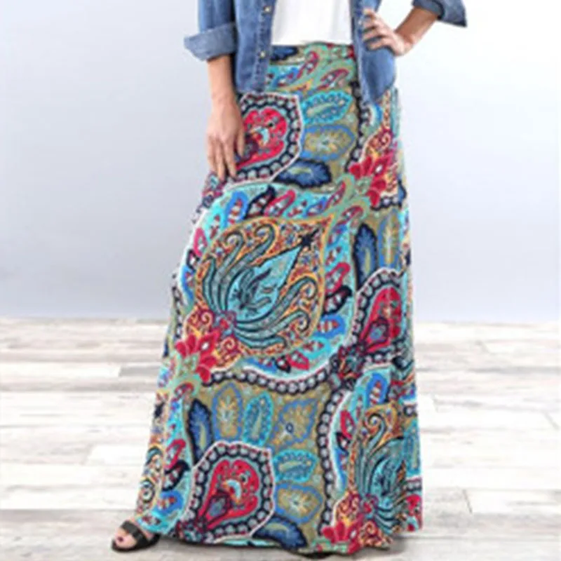 Женская длинная юбка в этническом стиле весенне-осенние юбки с принтом