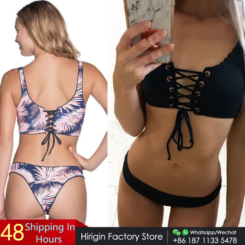 Новинка лета 2018 Женский двухсторонний комплект бикини Бандажное пуш ап