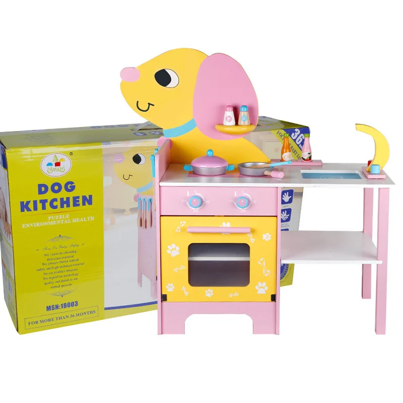 

Children's Wooden Dog Kitchen Toy Set Simulation Kitchenware Cooking Boy Girl Cooking Play House Baby