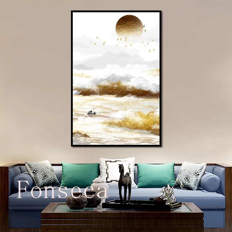 Настенная картина в китайском старинном стиле восход солнца облако картины на