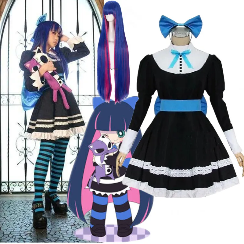 

Panty & Stocking with Garterbelt Heroine Anarchy Stocking Black Dress Cosplay Costume women Lolita Maid Suits party Uniform