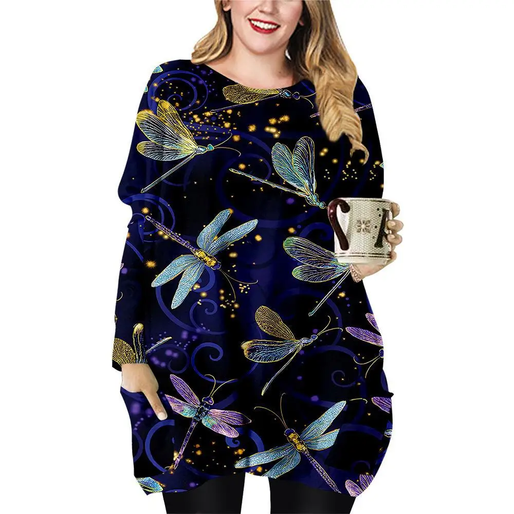 

Женское пляжное платье с круглым вырезом, длинным рукавом и принтом