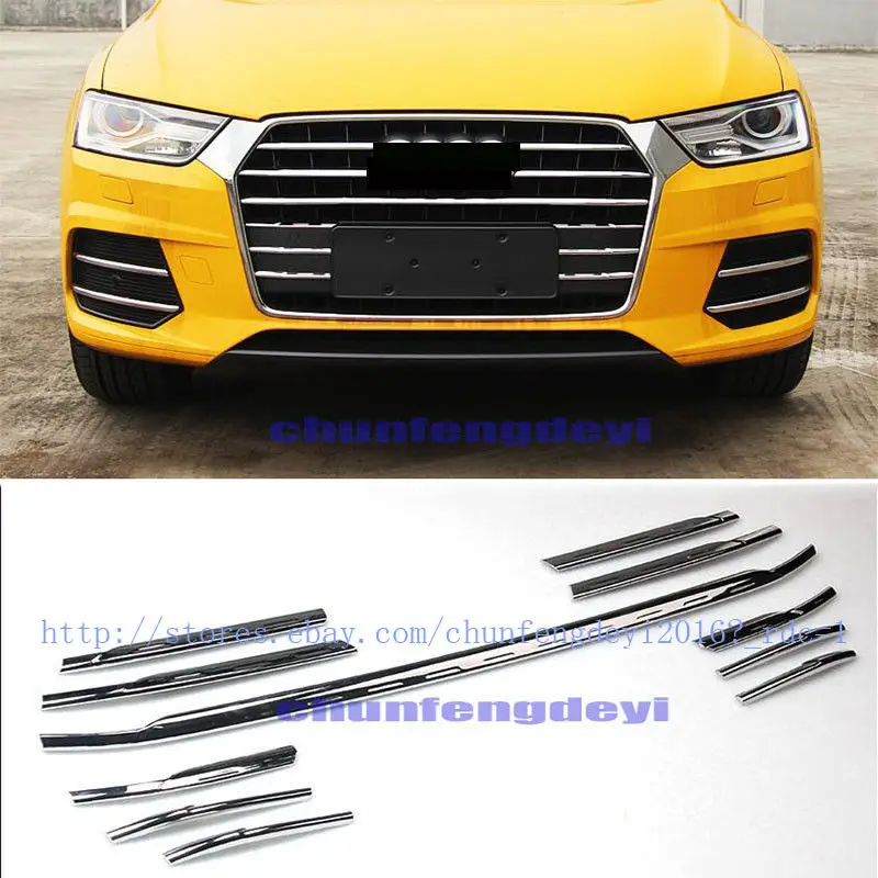 Для Audi Q3 8U 2016 2017 2018 11 шт. Хромированная передняя решетка для гриля полоска литья