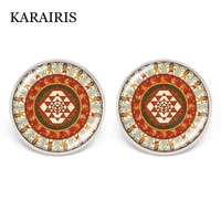 karairis buddhist sri yantra earring vintage chakra spiritual meditation glass cabochon sacred geometry earrings women jewelry