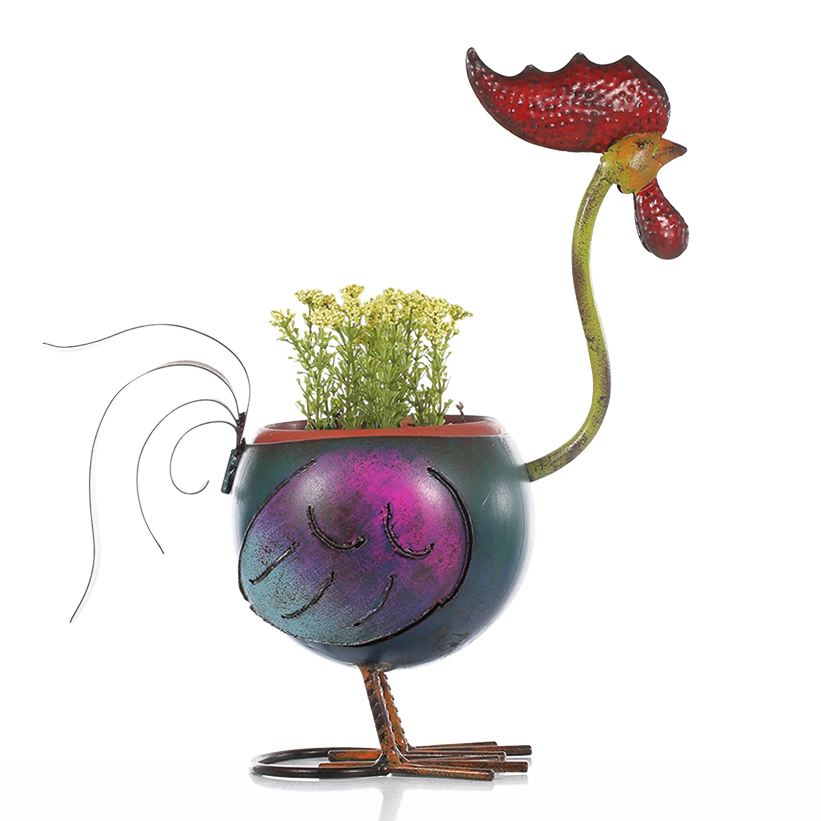 

Art Plant Pot Vintage Metal Handmade Planter Decorative Cock Figure Stand Organizer Flowerpot for Desktop Succulent PLDI