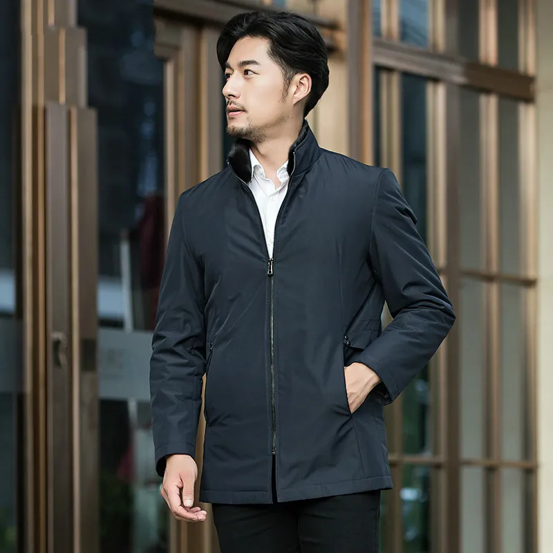 Мужское пальто с натуральным мехом норки парка подкладкой из меха теплые зимние