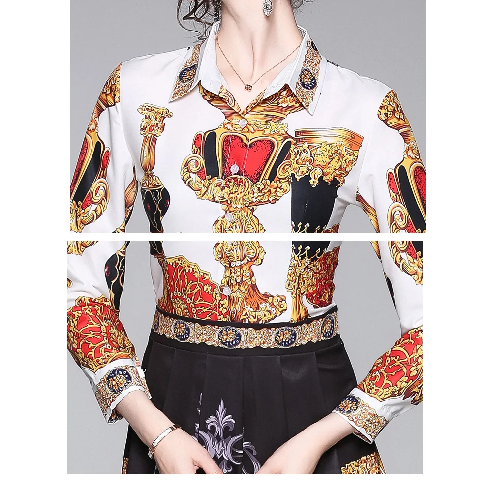 

2021 Spring Summer Autumn Long Sleeve Casual Fashion Vestidos Tunic Office Party Runway Vintage Printed Elegant Midi Shirt Dress