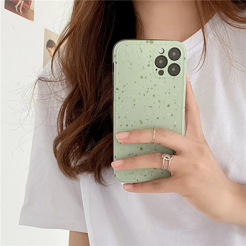 retro korean splash ink matcha green art phone case for iphone 11 12 pro max xs max xr xs 7 8 plus x 7plus case cute soft cover free global shipping