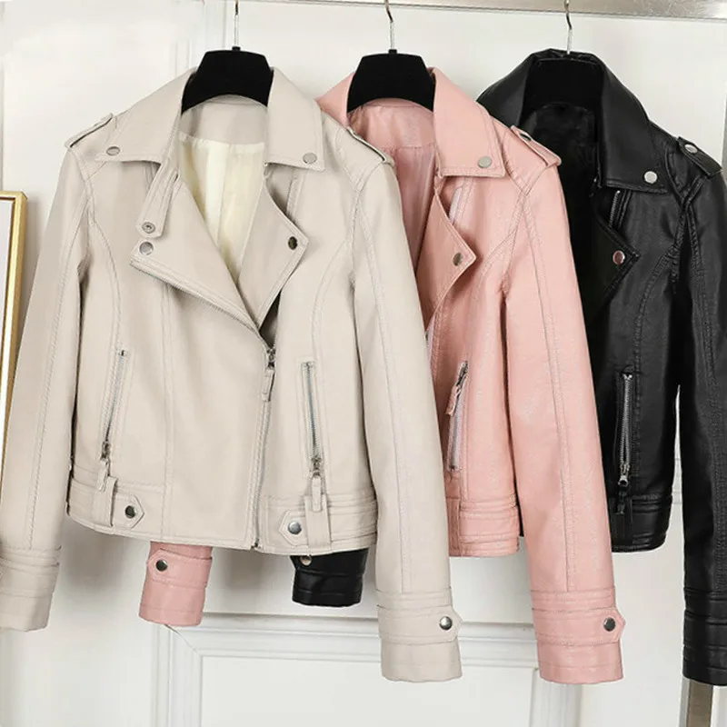 

Spring Autumn Slim CoatWomen Faux Leather Jacket Casual Biker Motorcycle Jackets Female Punk Streetwear