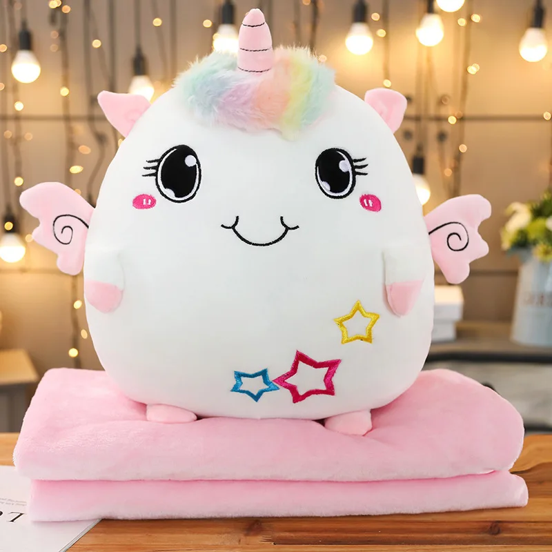 Мягкая подушка с единорогом 3 в 1 с одеялом Kawaii Плюшевые животные Слон кошка динозавр ручная теплая подушка игрушки для детей