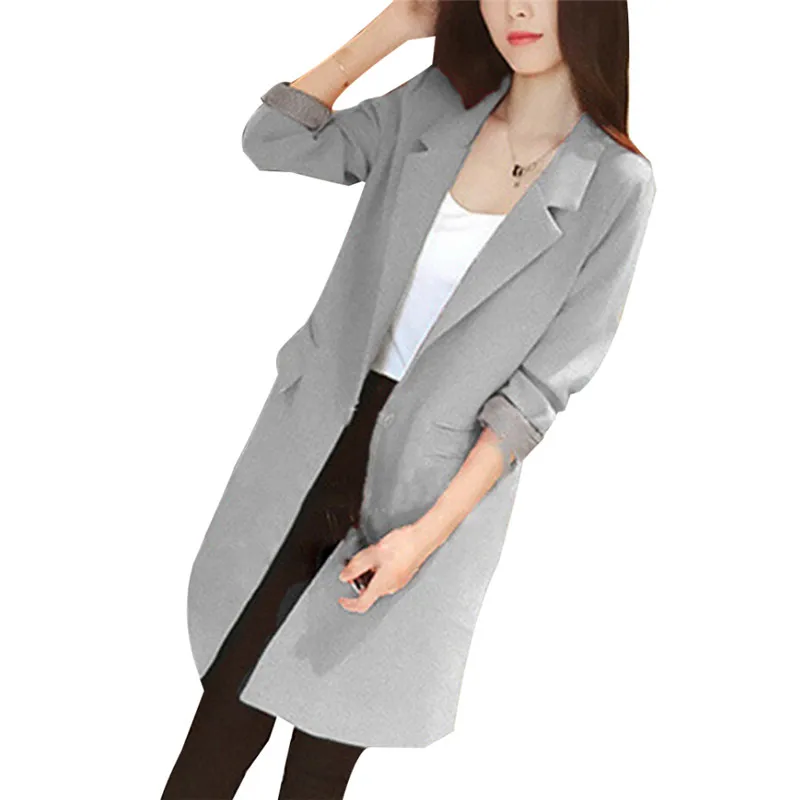 Весенне осенний Тонкий Женский Длинный блейзер на одной пуговице костюм куртка