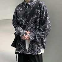 cashew flower hawaiian shirt mens super loose versatile long sleeve shirt ruffian handsome personality korean fashion 2021
