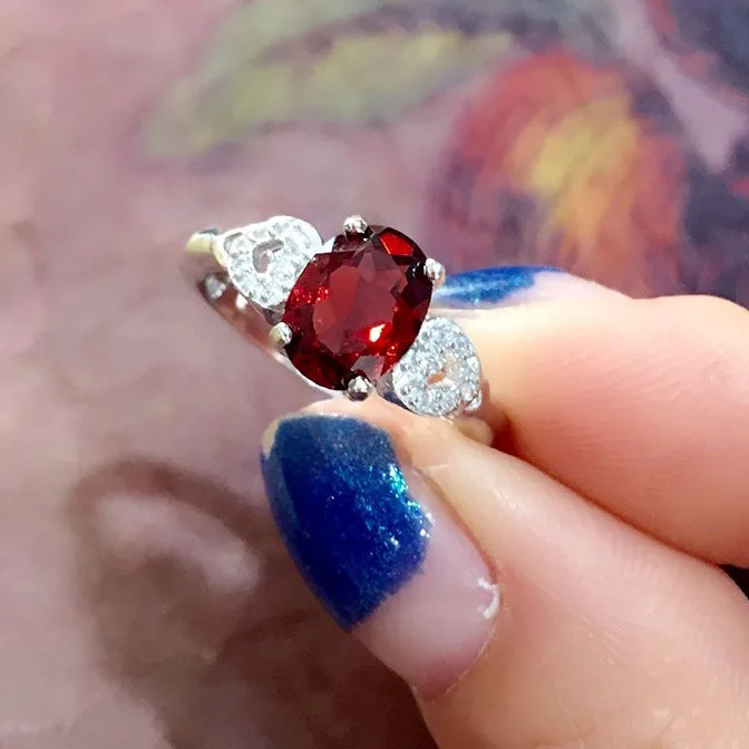

100% Natural VVS Grade Garnet Silver Ring for Woman 1ct 6mm*8mm Genuine Garnet Ring Solid 925 Silver Garnet Jewelry