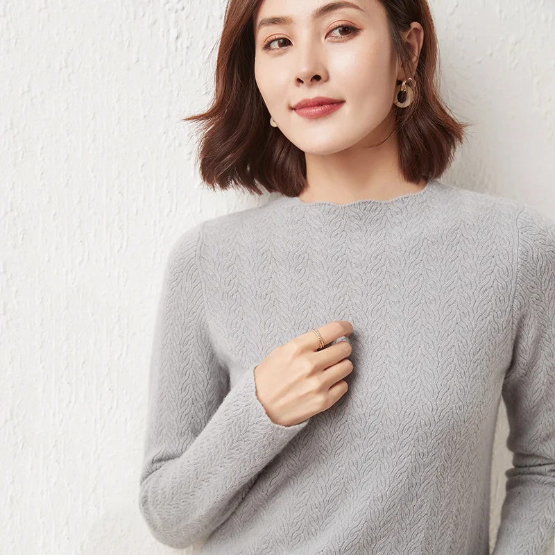 

2021 autumn and winter new ladies sweater 100% pure wool sweater round neck knitted pullover thick cashmere loose bottoming top