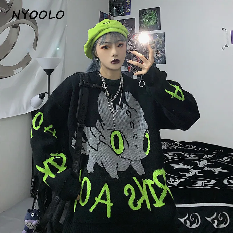 NYOOLO Harajuku Мультфильм Тритон моря буквы теплый вязаный свитер Осень Зима Свободный пуловер толстый свитер для женщин и мужчин