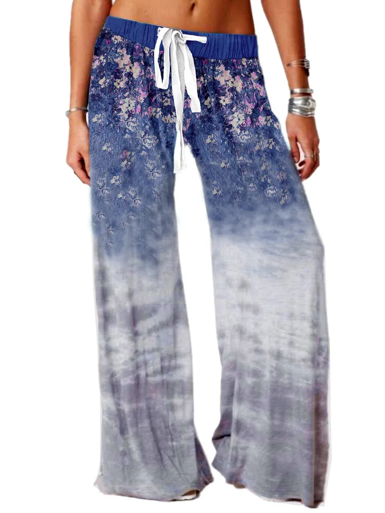 

Women Floral Print Casual Pants Loose Autumn Winter Female Wide Leg Elastic Waist Sport Yoga Outdoor Workout Long Trousers Pants