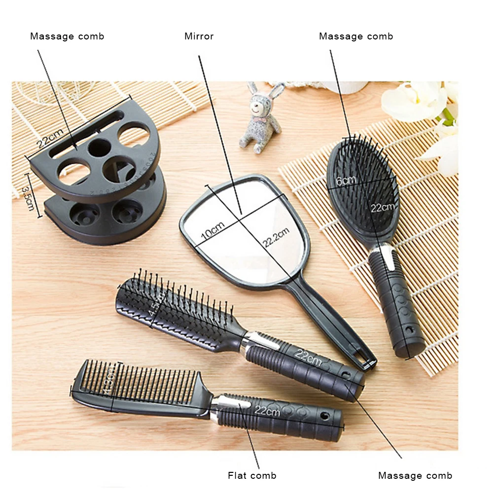 

5pcs/set High Quality Salon Hair Comb with Mirror Set Hair Brush with Holder Massage Comb Mirror Holder Hairbrush Styling Tools