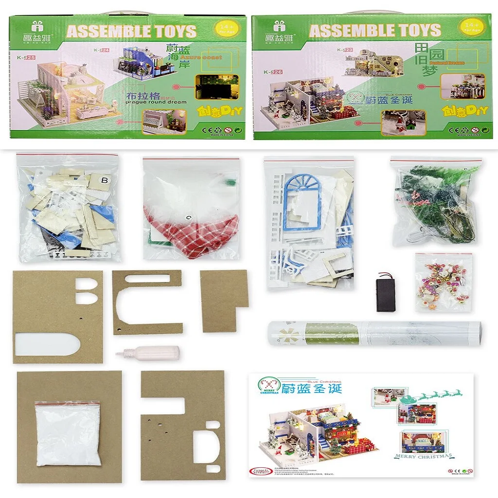 

1:24 Wooden Miniature Dollhouse Dustproof Furniture Set Model DIY Project Kit LED Lights, Furniture, and Christmas Decoration