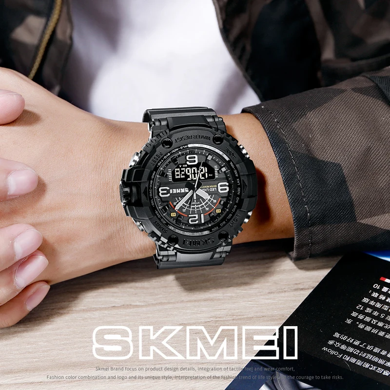SKMEI 1617 военный камуфляж спортивные часы секундомер сигнализации 3 времени 5Bar
