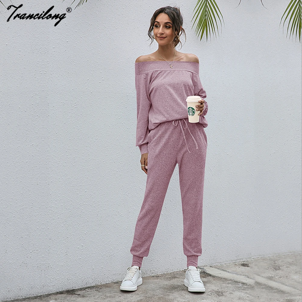 

Women Tracksuit Fashion Strapless Pajama Sets Home Wear Loose Solid Casual Two Piece Suits Fall Clothing 2021 Conjunto Femenino