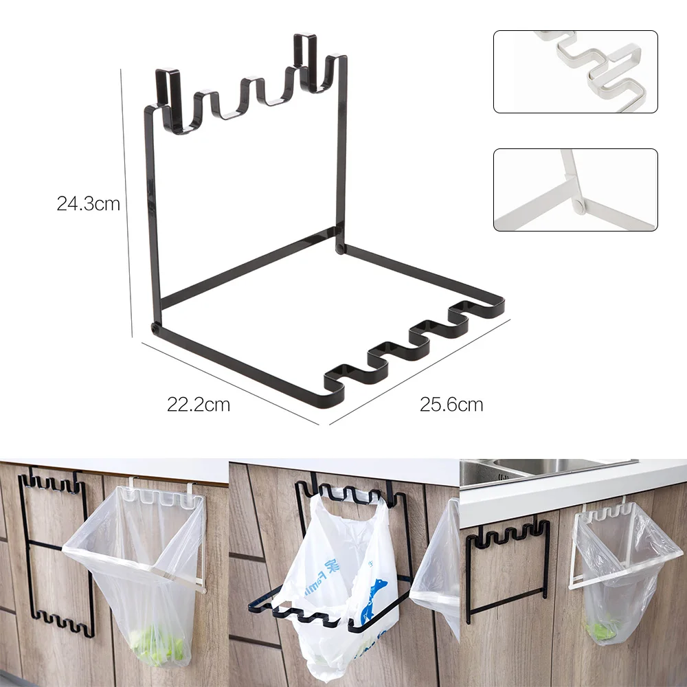 

kitchen metal Garbage bag holder hooks closet organizer storage shelf household trash rack convenience cozinha Plastic bag hange