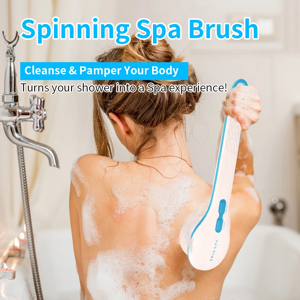 Новинка, spin spa, многофункциональная, с длинной ручкой, трется сзади, для ванны, скруббер, водонепроницаемая, электрическая Массажная щетка для ванны