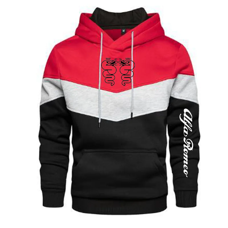 

2021 New Spring and Autumn Men Alfa Romeo Logo Patchwork Color Pullover Long Sleeve Hoodie Fashion Cotton Sweatshirt