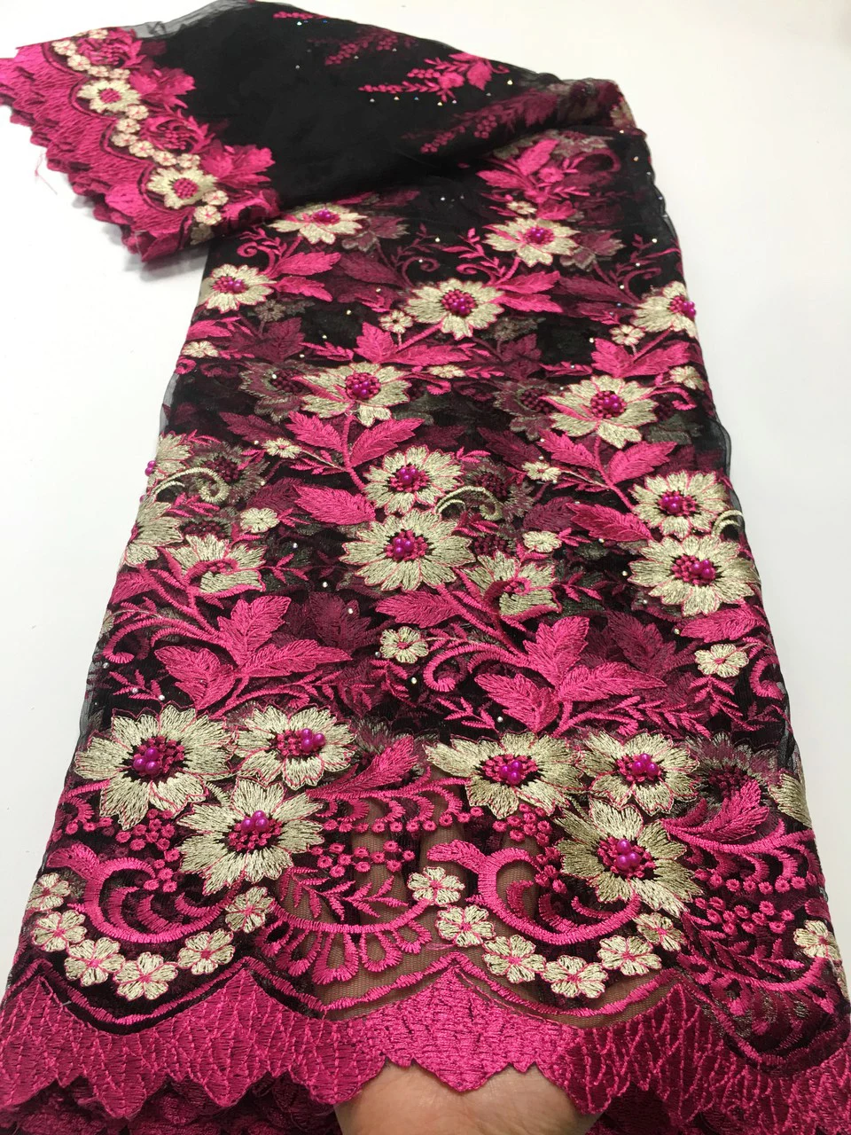 Белый африканская сетчатая кружевная ткань с бусины камни французская высокое