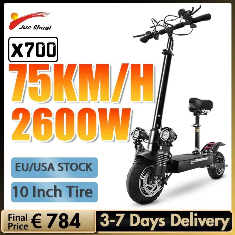

Электрический скутер Jueshuai X700, максимальная скорость 75 км/ч, 2600 Вт, двойной мотор, Электрический скутер, 10-дюймовая шина, складной электрическ...