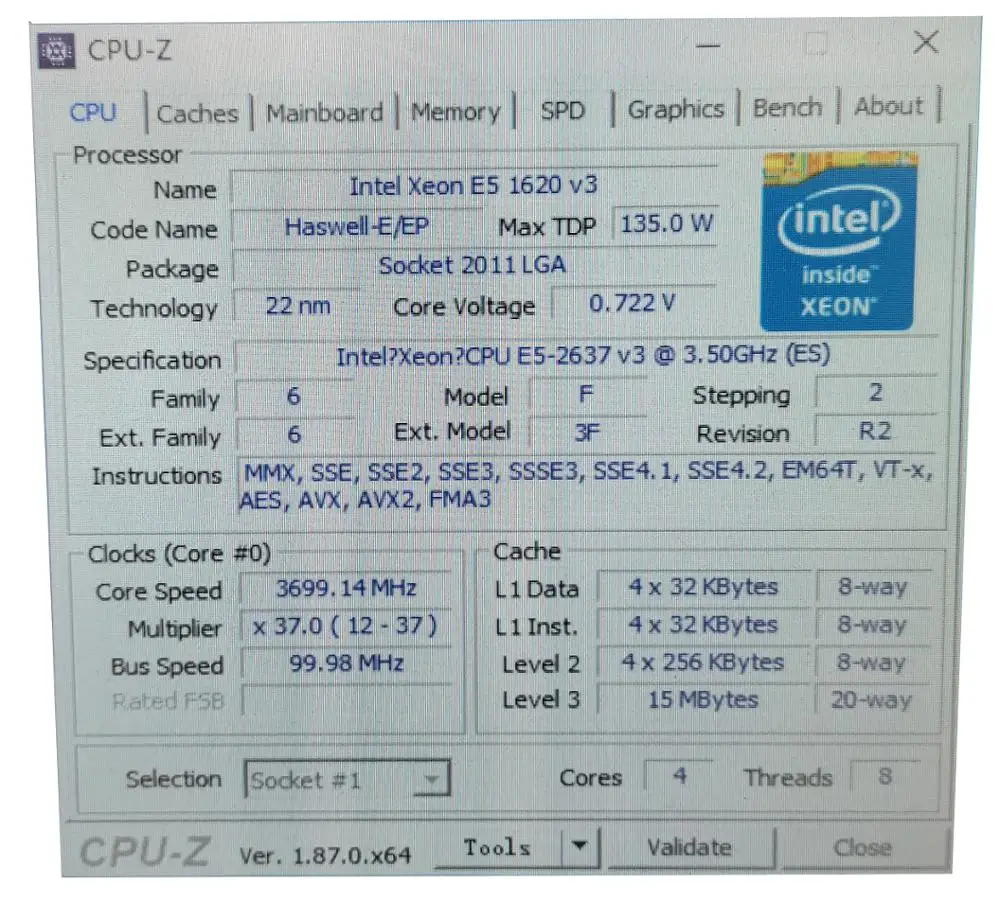 E5 2637 V3 Intel Xeon E5-2637V3 QS версия 3,5 ГГц четырехъядерный 15 м LGA2011-3 135 Вт DDR4 2133 МГц E5 2637V3