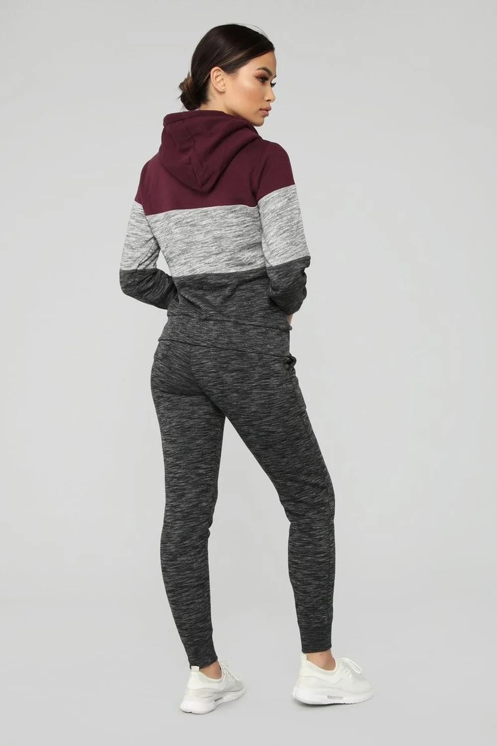 

Donsignet Women Suit Fleece Knitted Casual Fashion Hooded Collar Pullover Stitching Conventional Trousers Sports Two-piece Suit